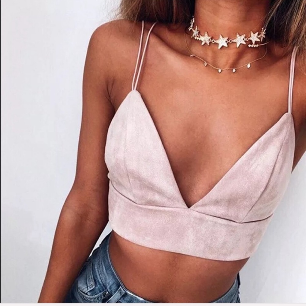 ✨SOLD✨ NWT Blush Pink Faux Suede Cropped Tank Top - Picture 3 of 6